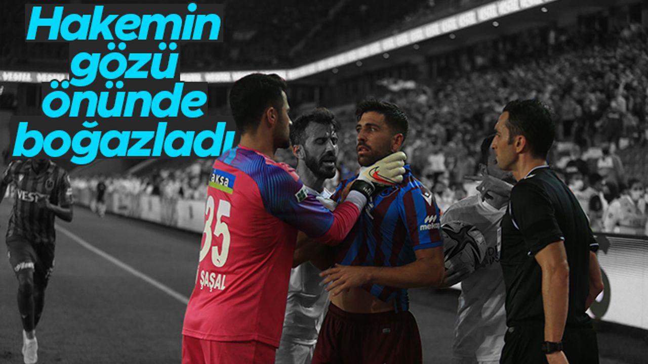 Trabzonspor - Sivasspor maçında olay hareket - Ali Şaşal hakemin gözü önünde Bakasetas'ı boğazladı