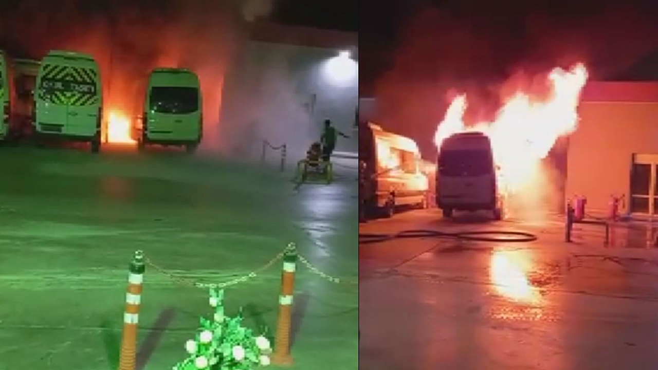 İzmir’de panik anları: Akaryakıt istasyonunun yanında bulunan minibüs alev alev yandı