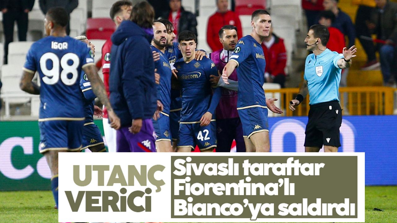 Sivas'ta sahaya giren taraftar Fiorentina'nın orta sahası Bianco'ya saldırdı