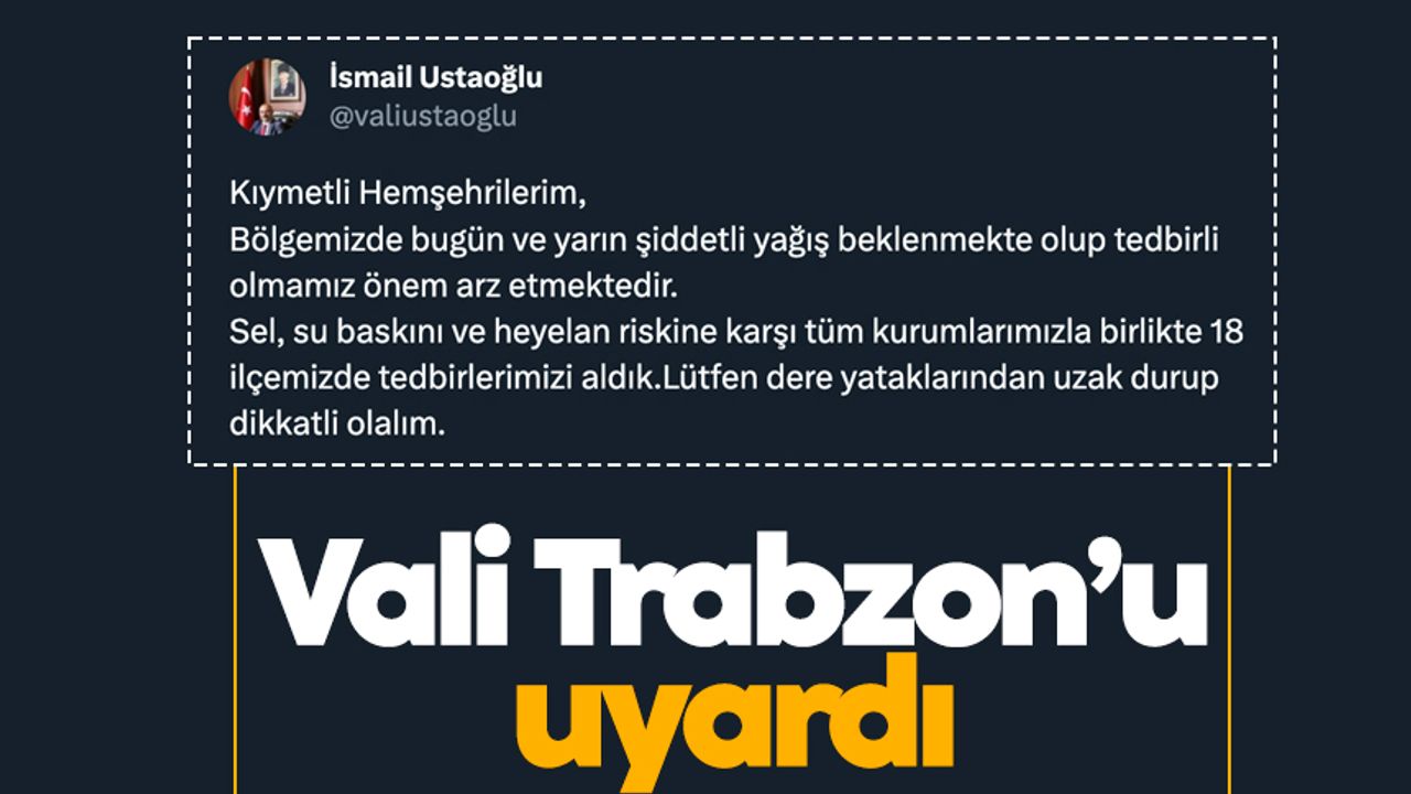 Vali Ustaoğlu Trabzon'u uyardı: 'Şiddetli şekilde bekleniyor'