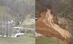 Trabzon'un Sürmene ilçesindeki heyelan böyle görüntülendi