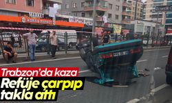 Trabzon'da kaza! Refüje çarpıp takla attı