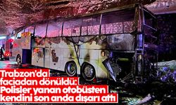 Trabzon'da faciadan dönüldü: Polisler yanan otobüsten kendini son anda dışarı attı