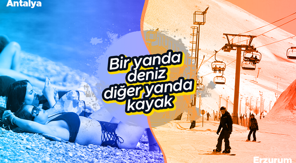 Antalya'da deniz, Erzurum'da kayak keyfi