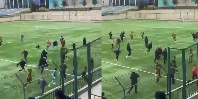 Amatör lig maçında taraftarlar sahaya inip futbolculara saldırdı