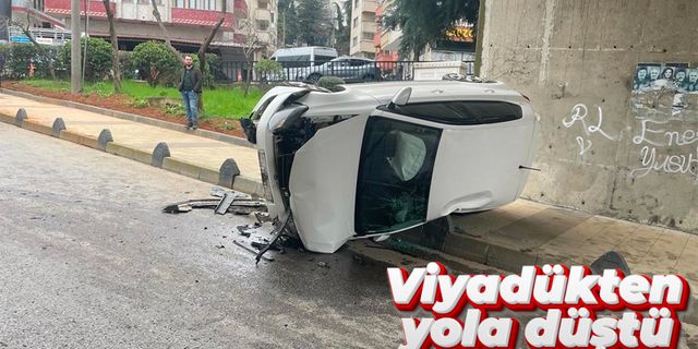 Trabzon’da kadın sürücü viyadükten yola düştü