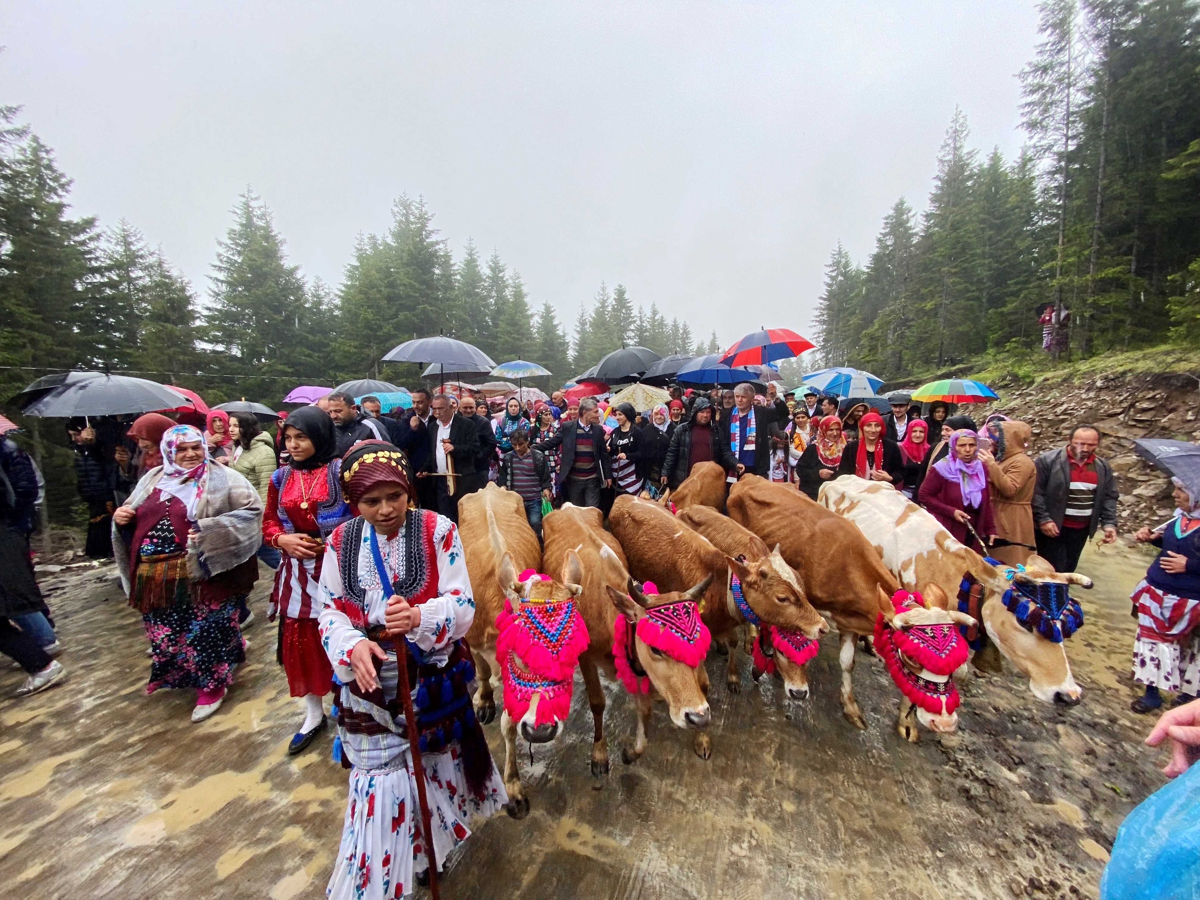 Pendemi nedeniyle iki yıldır yapılamayan Akpınar Büyükoba Göç Festivali, yoğun yağmur altında yapılan yürüyüşün ardından festival alanına gelindi.